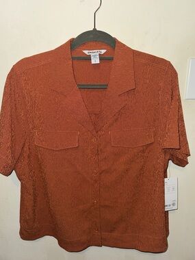 NWT Athleta Echo TopRust-Orange Short Sleeve Button-Front Camp Shirt